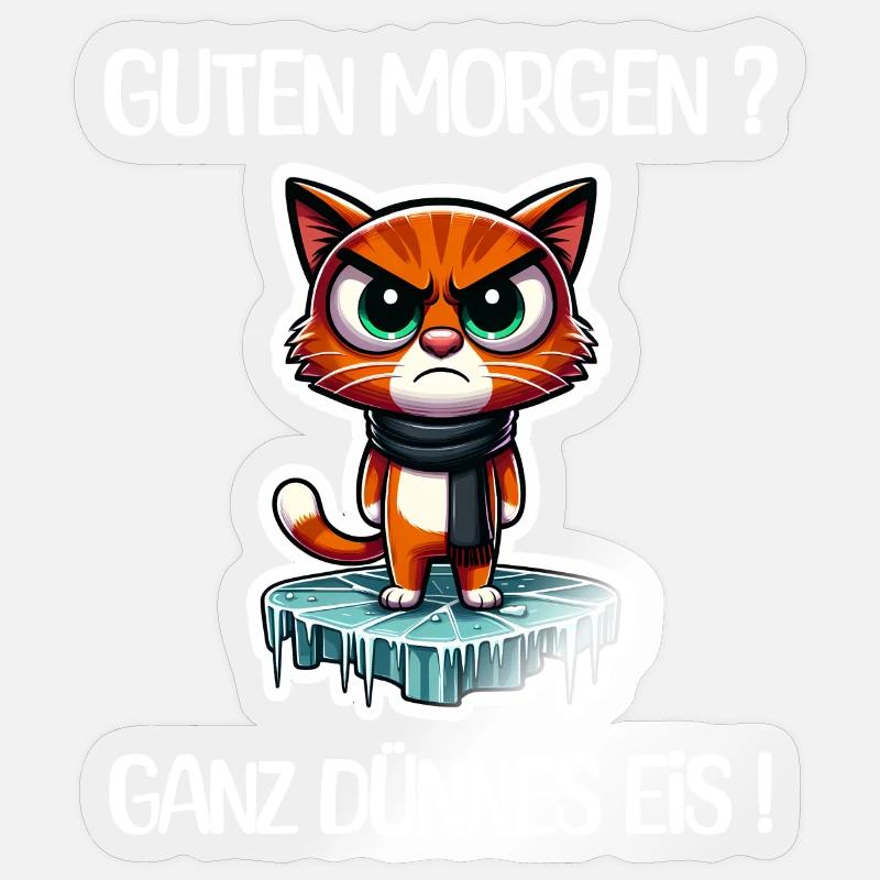 Grimmiger Eis-Katzen-Charakter - Sticker size S (10 x 10 cm) - transparent glossy