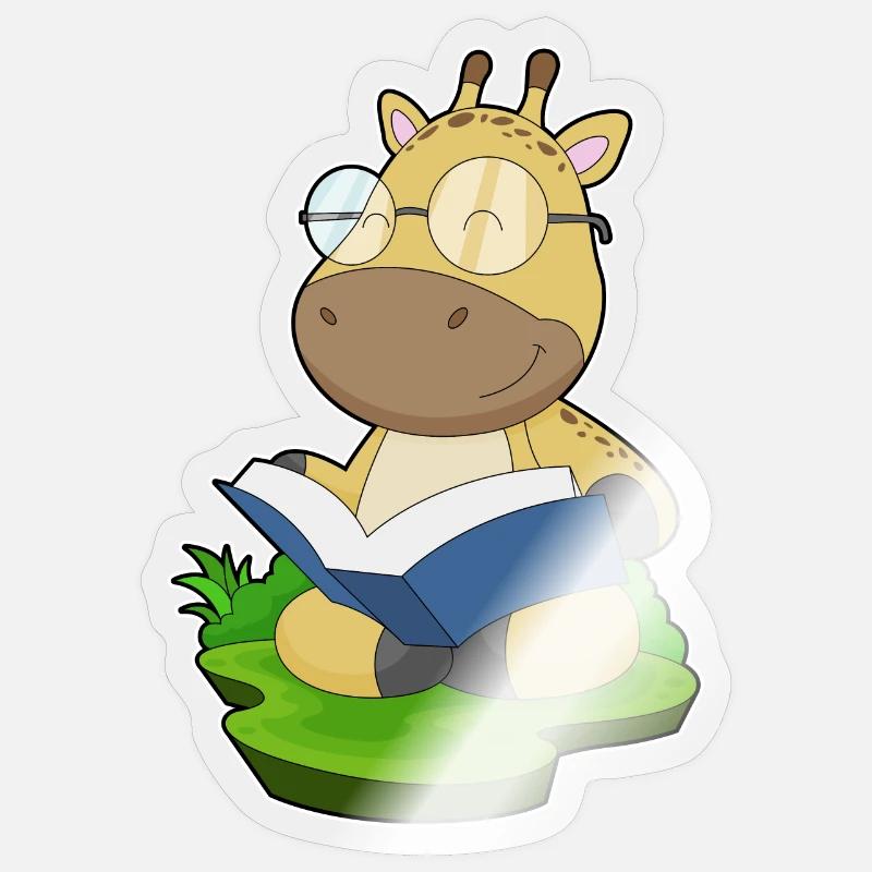 Giraffe Nerd Buch - Sticker Größe S (10 x 10 cm) - Transparent glänzend