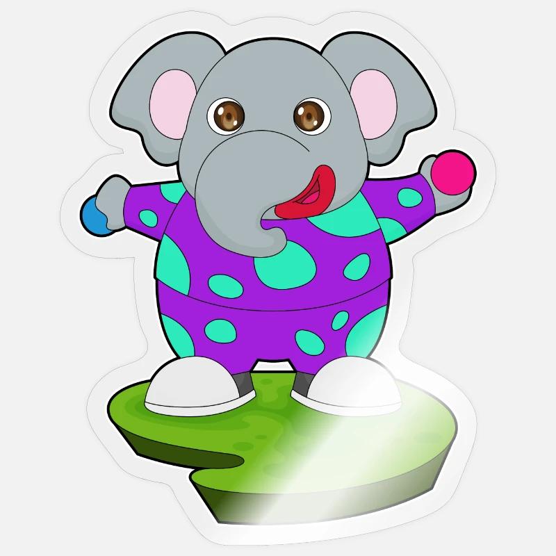 Clown éléphant - Sticker taille S (10 x 10 cm) - brillant transparent
