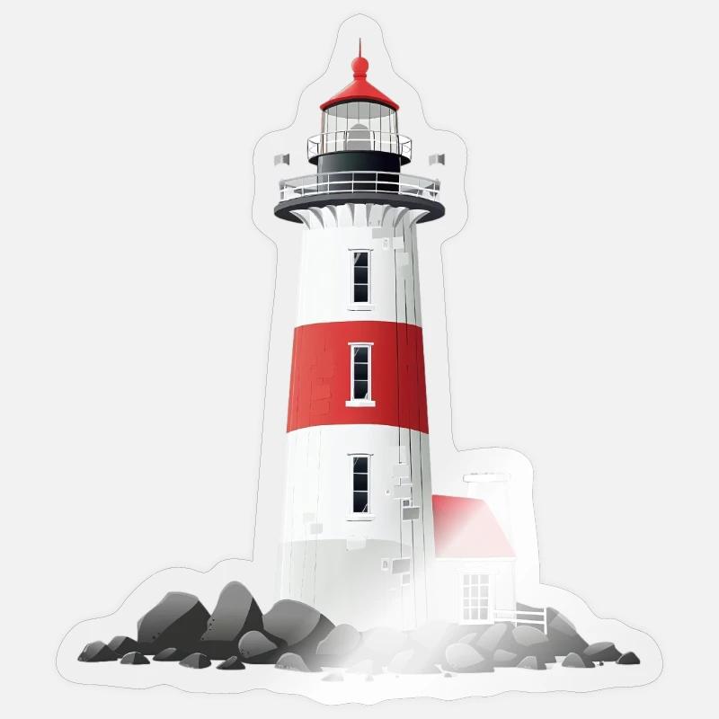 Phare sur la côte rocheuse - Sticker taille S (10 x 10 cm) - brillant transparent