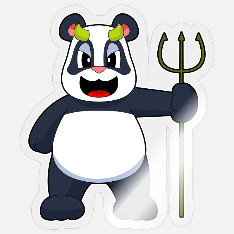 Panda Halloween Diable - Sticker taille S (10 x 10 cm) - brillant transparent