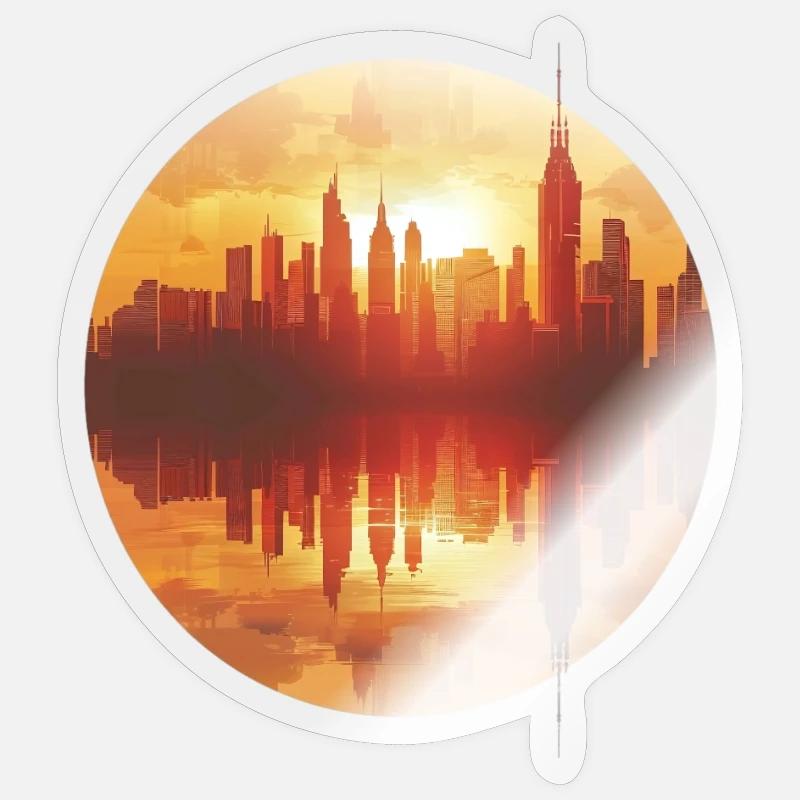 Sunset Cityscape Reflection - Sticker size S (10 x 10 cm) - transparent glossy