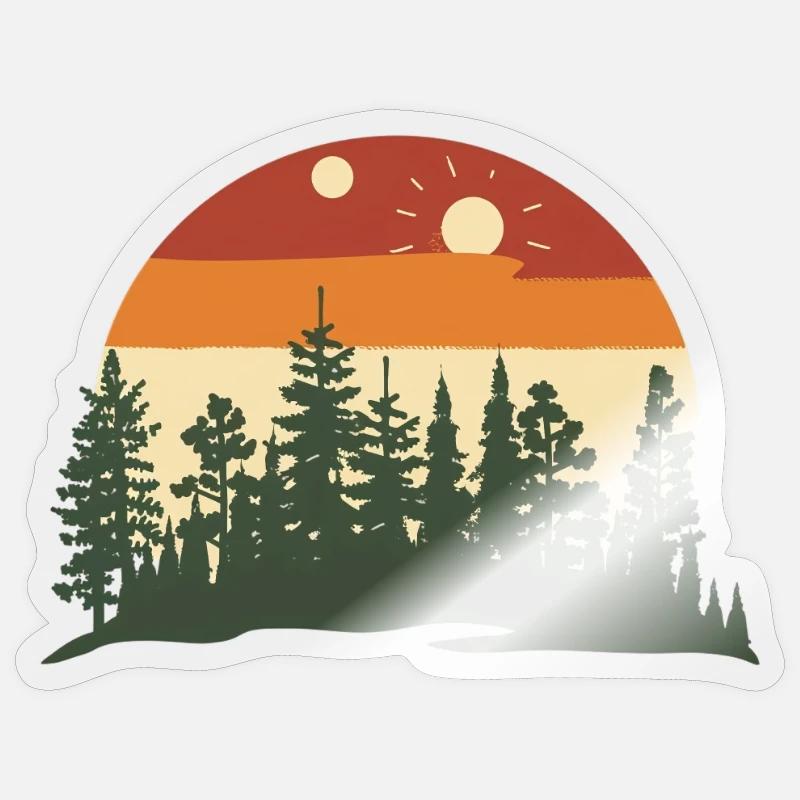 Forest silhouette at sunset - Sticker size S (10 x 10 cm) - transparent glossy