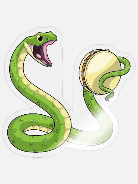Schlange Musiker Tamburin Musik - Sticker Größe S (10 x 10 cm) - Transparent glänzend