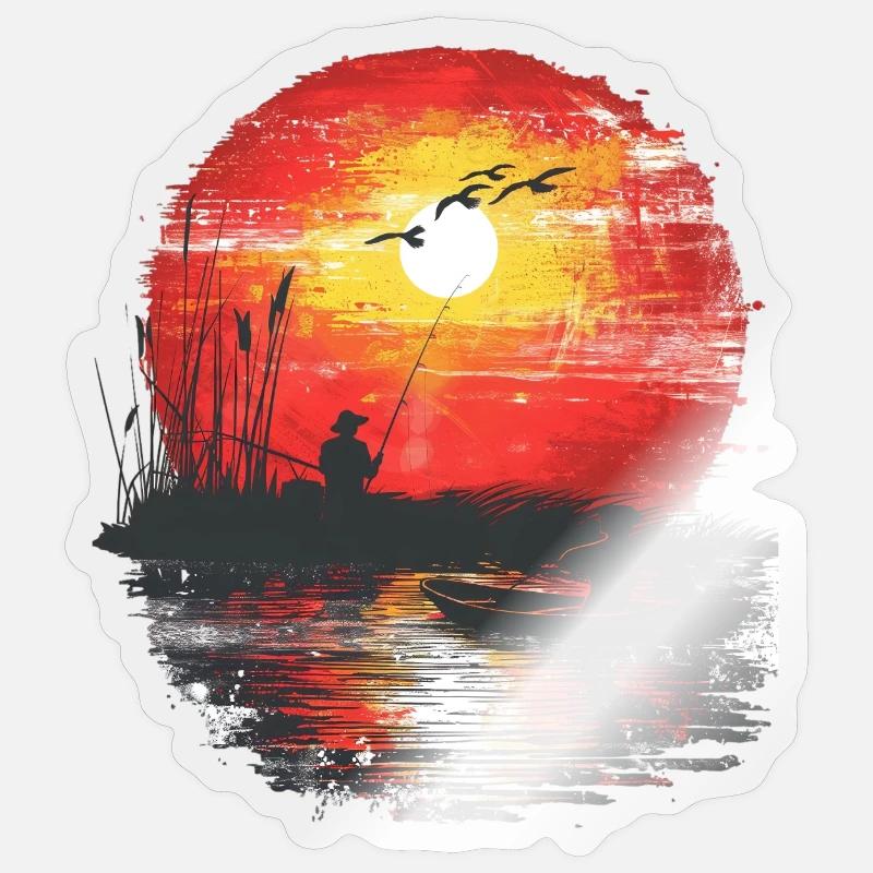 Sunset Angler Silhouette - Sticker size S (10 x 10 cm) - transparent glossy