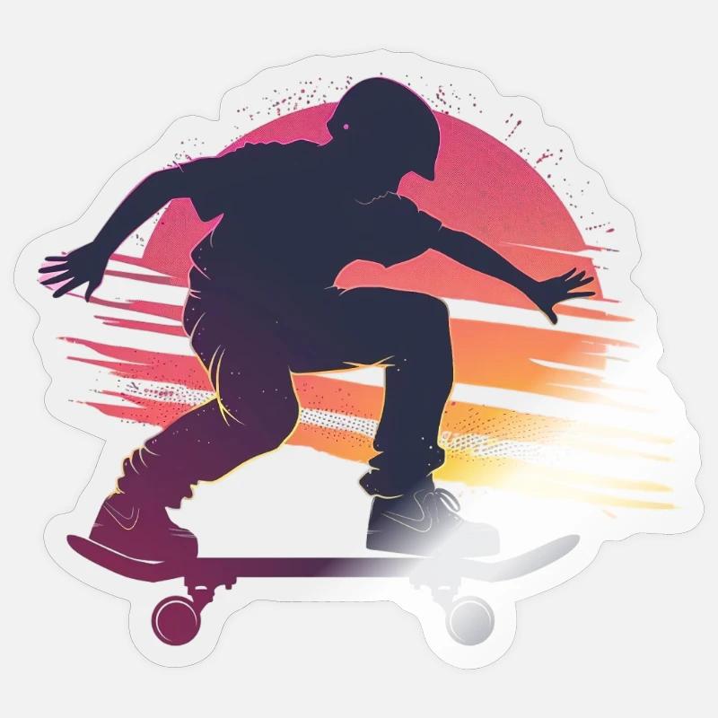 Skateboard Sunset Silhouette - Sticker taille S (10 x 10 cm) - brillant transparent