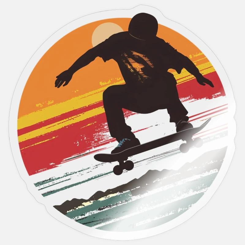 Silhouette Skateboarder at Sunset - Sticker size S (10 x 10 cm) - transparent glossy