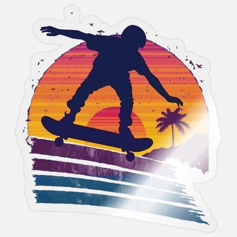 Sunset Skateboard Silhouette - Sticker size S (10 x 10 cm) - transparent glossy