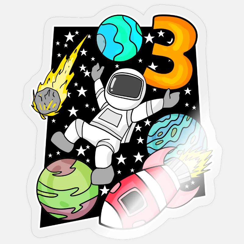 3 Anniversaire Garçon Astronaute - Sticker taille S (10 x 10 cm) - brillant transparent