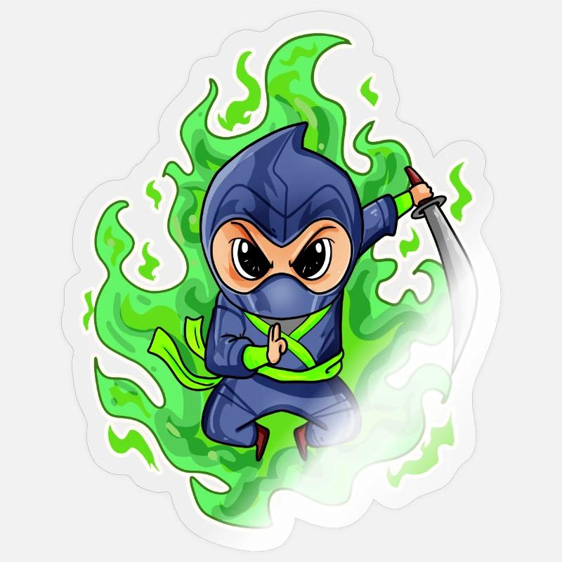 Motif Ninja Vert Feu - Sticker taille S (10 x 10 cm) - brillant transparent