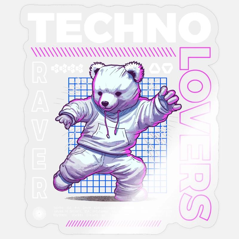TECHNO LOVERS BEAR - Sticker size S (10 x 10 cm) - transparent glossy