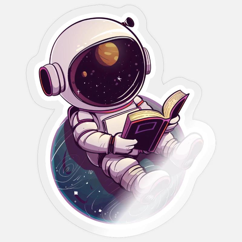 Astronaute lit devant la Terre – Space Design Sticker taille S (10 x 10 cm)