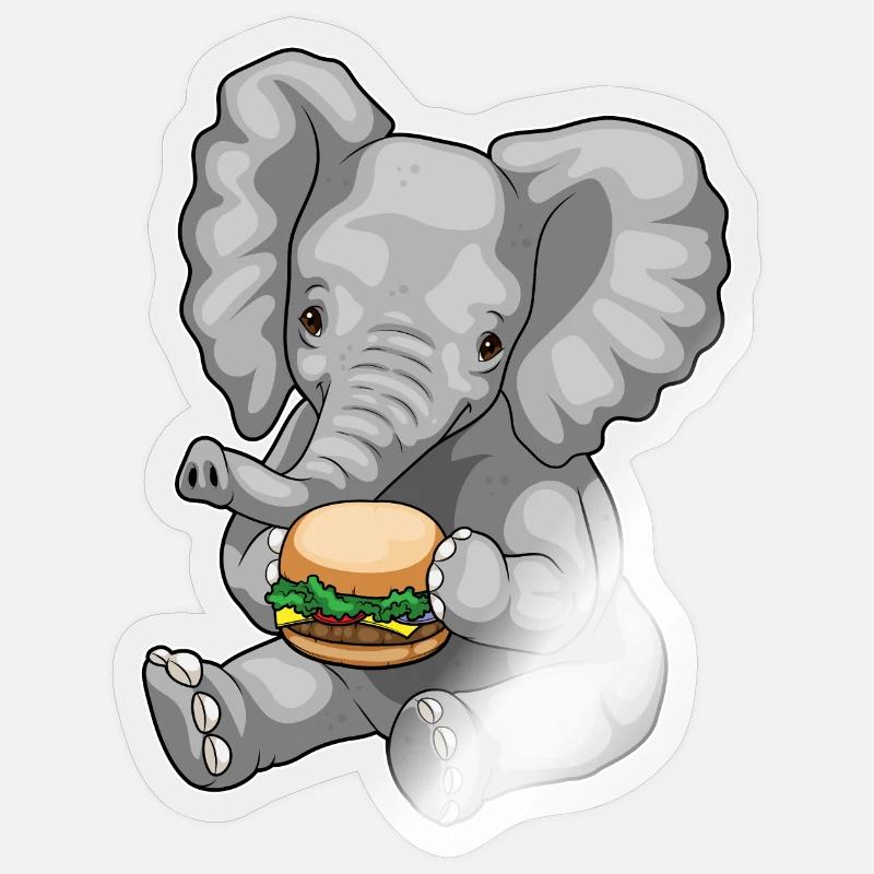 Elefant Burger - Sticker Größe S (10 x 10 cm) - Transparent glänzend