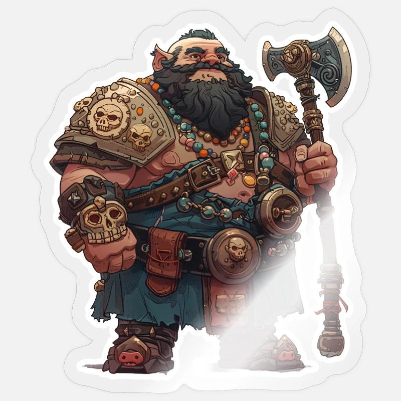 Dicker Zwergenkrieger mit großer Axt - Sticker Größe S (10 x 10 cm) - Transparent glänzend