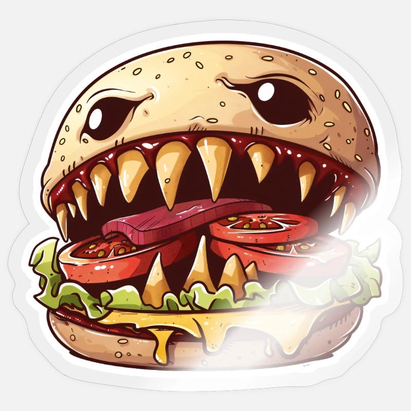 Fleischfressender Cheeseburger – Monster Burger - Sticker Größe S (10 x 10 cm) - Transparent glänzend