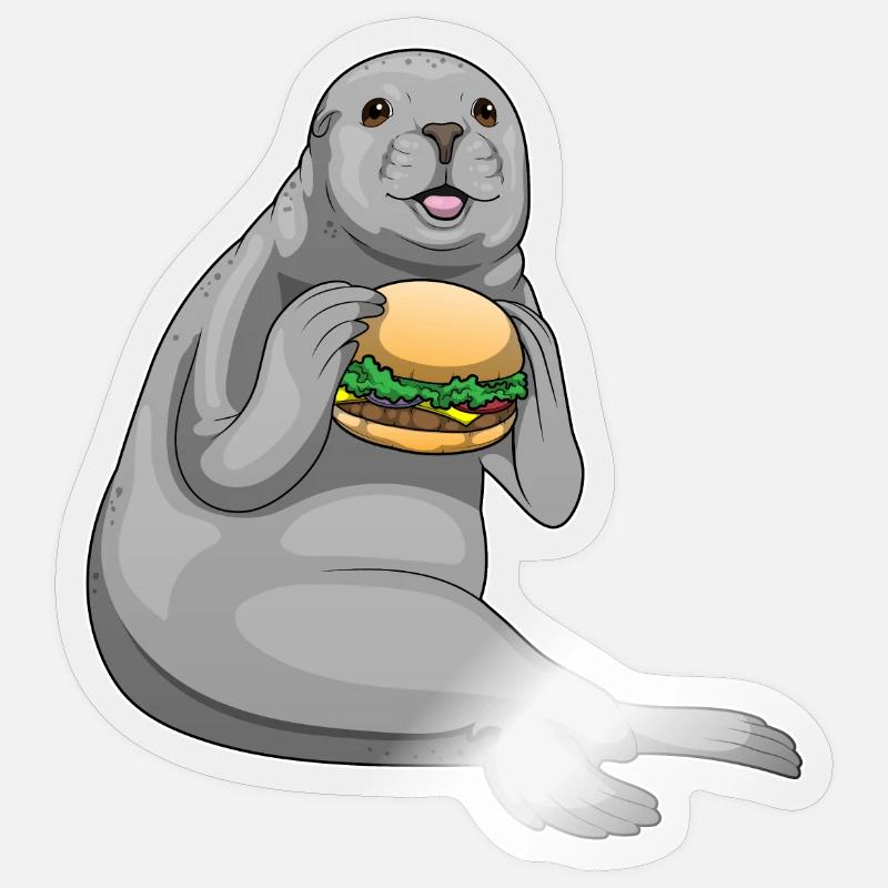 Burger de phoque - Sticker taille S (10 x 10 cm) - brillant transparent