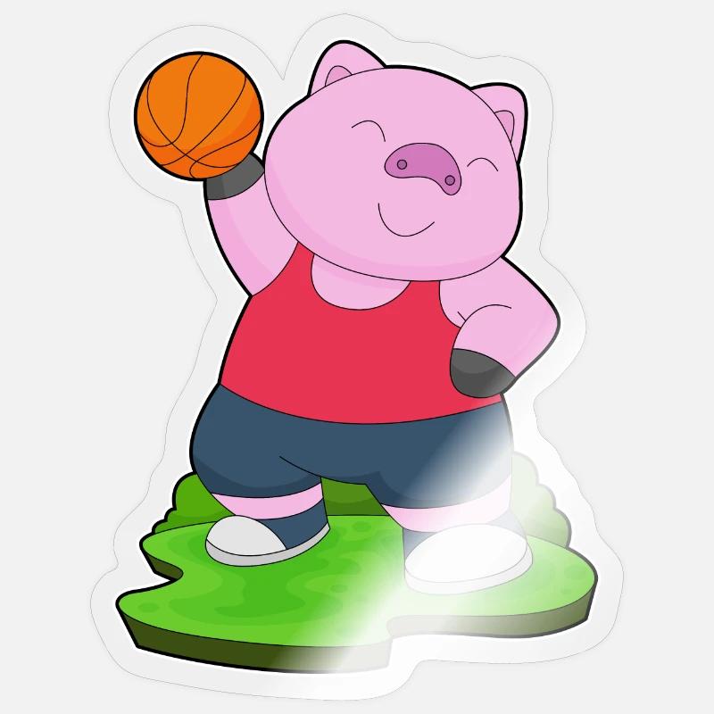 Cochon Basketteur Basketteur - Sticker taille S (10 x 10 cm) - brillant transparent