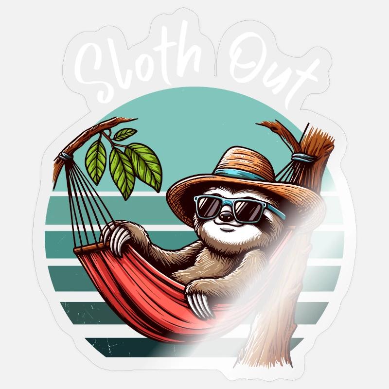 Sloth Hamac Time Out Vacances Plage Mer Fun Sticker taille S (10 x 10 cm)