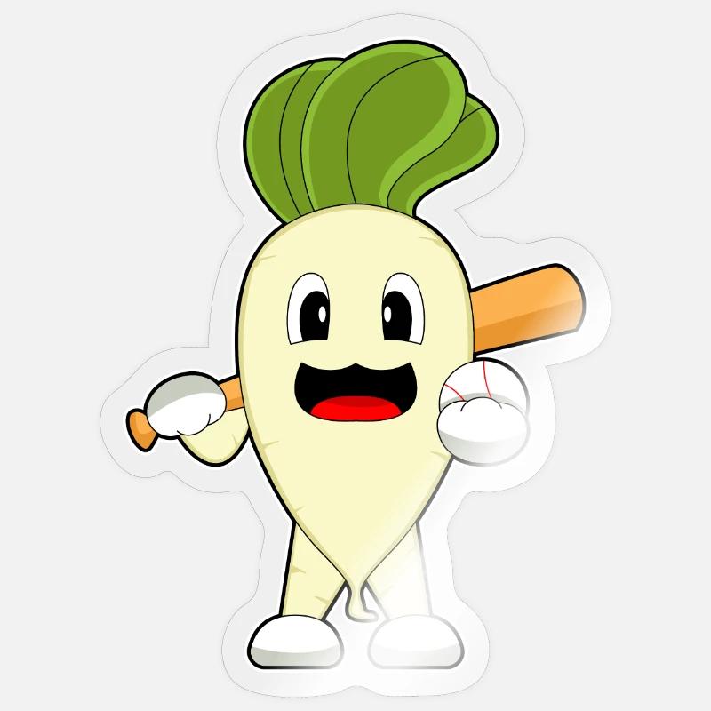 Radieschen Baseball Baseballschläger - Sticker Größe S (10 x 10 cm) - Transparent glänzend