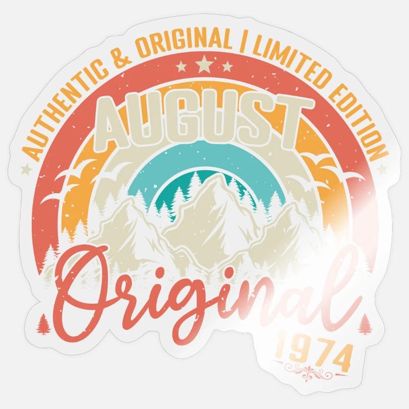 August 1974 August Geburtstag 1974 August - Sticker Größe S (10 x 10 cm) - Transparent glänzend