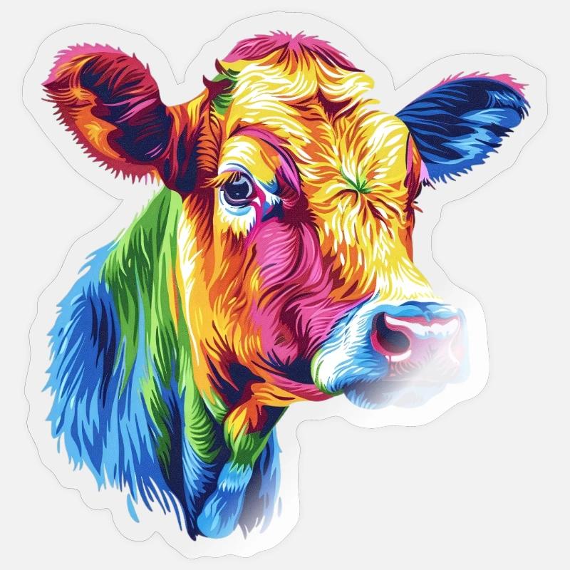 Vache colorée arc-en-ciel oeuvre - Sticker taille S (10 x 10 cm) - brillant transparent