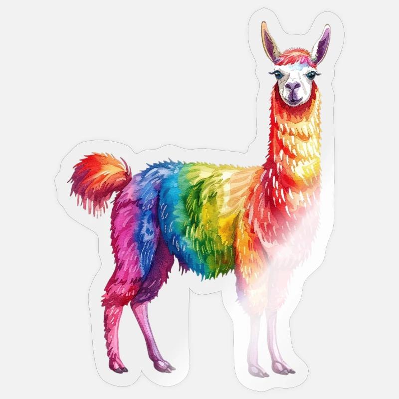 Buntes Regenbogen Lama - Sticker Größe S (10 x 10 cm) - Transparent glänzend