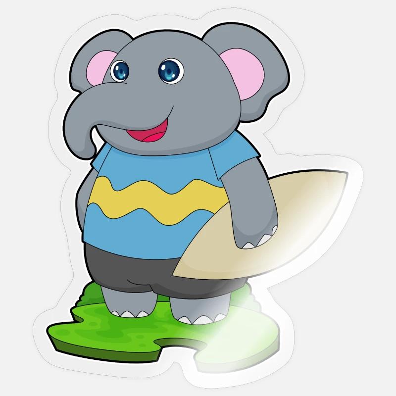 Elefant Surfer Surfbrett - Sticker Größe S (10 x 10 cm) - Transparent glänzend