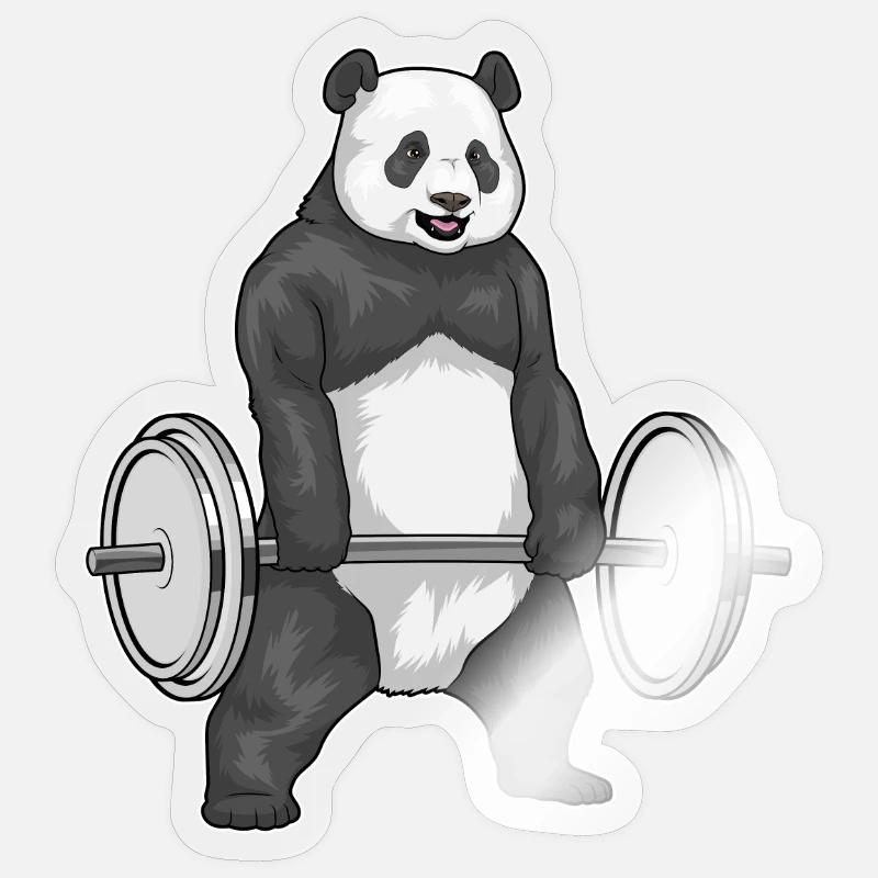 Panda Bodybuilder Barbell Bodybuilding - Sticker taille S (10 x 10 cm) - brillant transparent