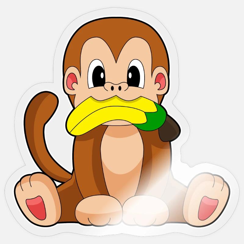 Singe Banane - Sticker taille S (10 x 10 cm) - brillant transparent