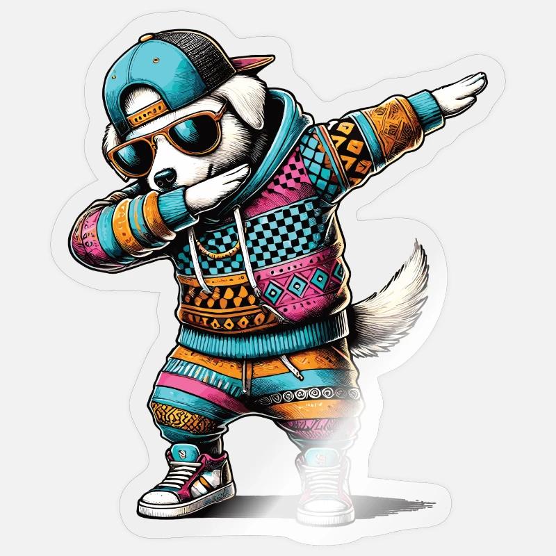 Chien de dabbing - Sticker taille S (10 x 10 cm) - brillant transparent