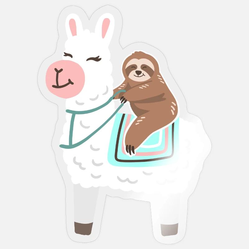 Faultier reitet Lama - Sticker Größe S (10 x 10 cm) - Transparent glänzend