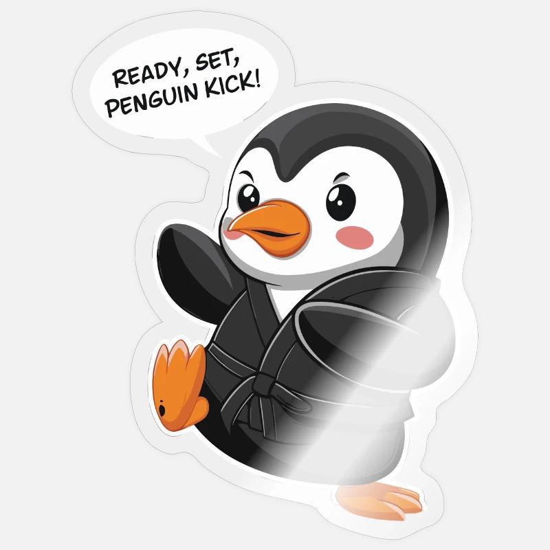Ready, Set, Penguin Kick! Cute Penguin - Sticker size S (10 x 10 cm) - transparent glossy