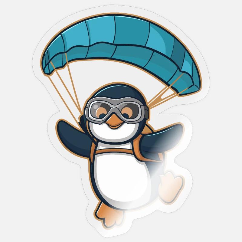 Parachutisme pingouin dans l’aventure - Sticker taille S (10 x 10 cm) - brillant transparent