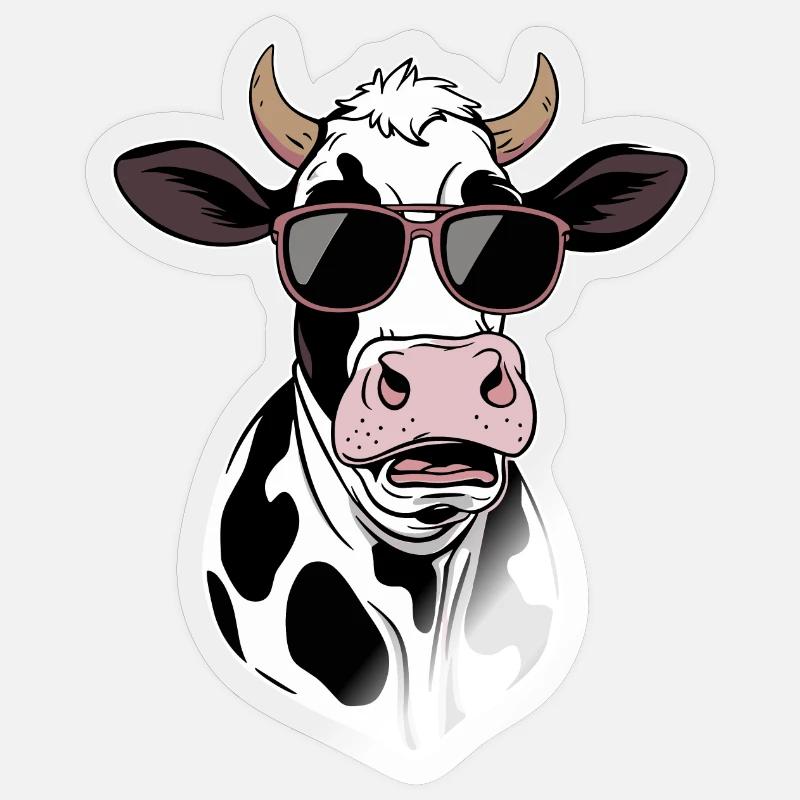 Cooler Kuhkopf Mit Sonnenbrille - Sticker Größe S (10 x 10 cm) - Transparent glänzend