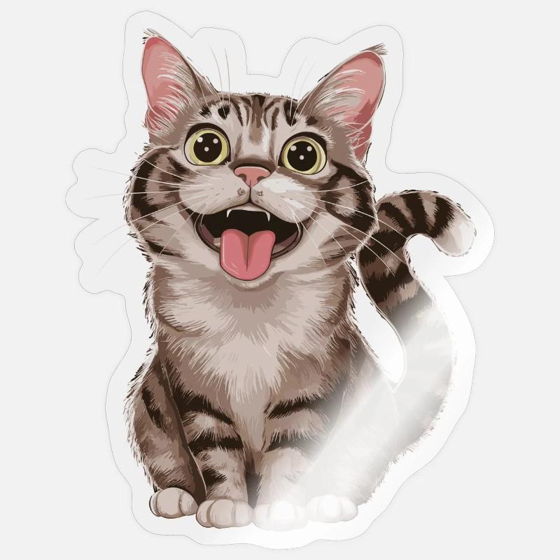 Fröhliche Getigerte Katze Mit Weit Geöffneten Sticker Größe S (10 x 10 cm)