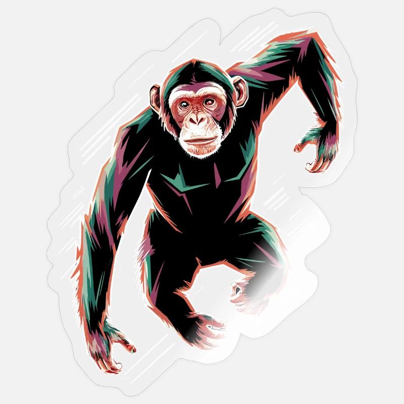 Motif de chimpanzé dynamique - Sticker taille S (10 x 10 cm) - brillant transparent