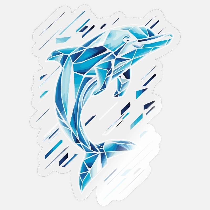 Geometric Dolphin in Blue Tones - Sticker size S (10 x 10 cm) - transparent glossy