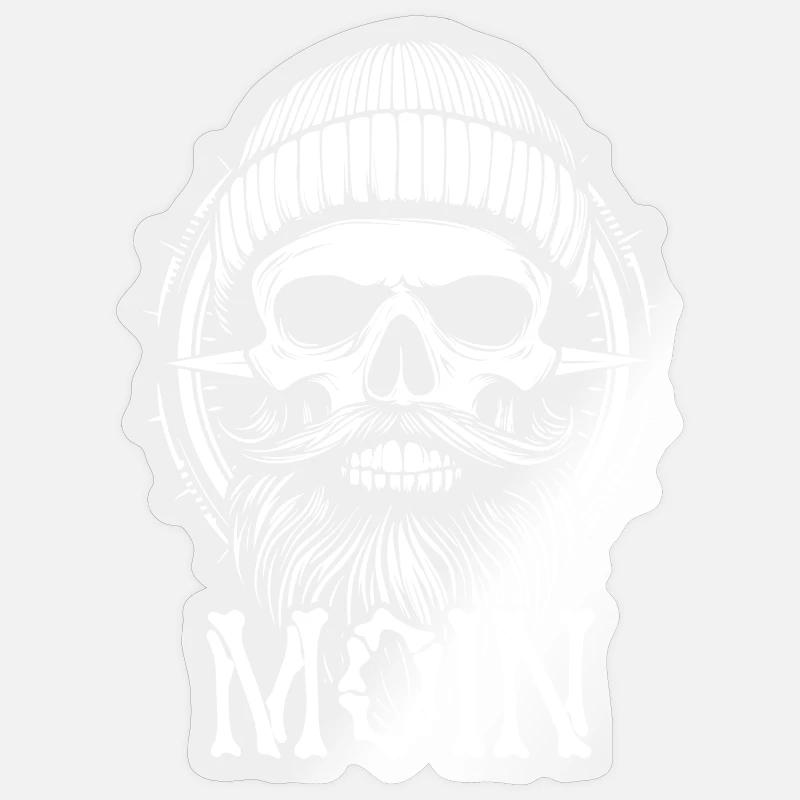 Moin - Totenkopf mit Bart - Seemann Geschenk - Sticker Größe S (10 x 10 cm) - Transparent glänzend