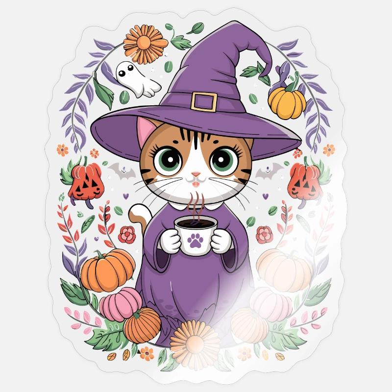 Kitten Witch Halloween Magic Sticker size S (10 x 10 cm)