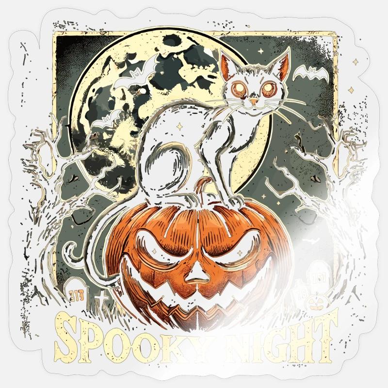 Halloween - « Spooky Pumpkin Night » - Sticker taille S (10 x 10 cm) - brillant transparent