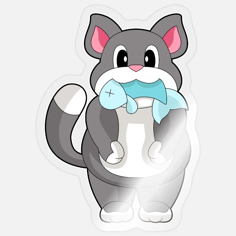 Poisson-chat - Sticker taille S (10 x 10 cm) - brillant transparent