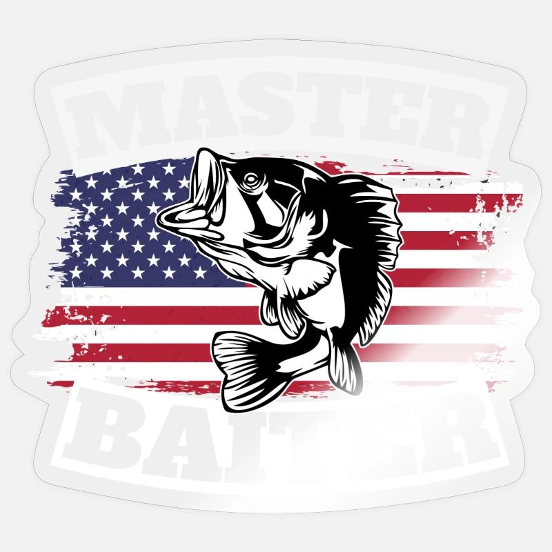 Master Baiter Drôle Pêche Drapeau Américain Sticker taille S (10 x 10 cm)