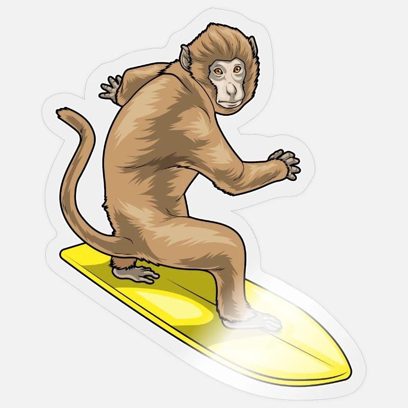 Planche de surf Monkey Surfer - Sticker taille S (10 x 10 cm) - brillant transparent