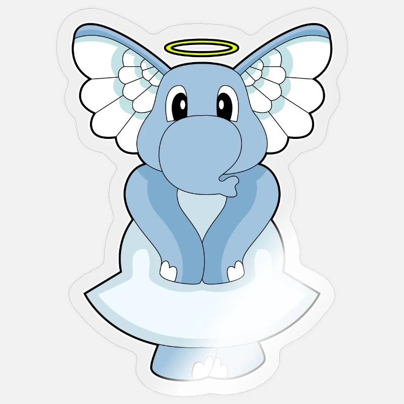Éléphant Ange Ange Ailes - Sticker taille S (10 x 10 cm) - brillant transparent
