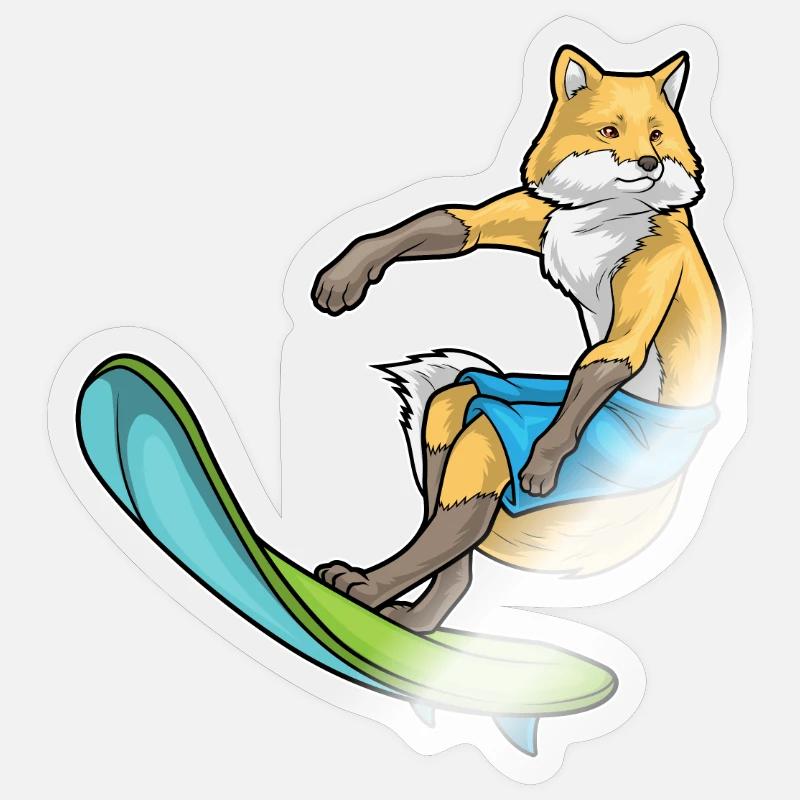 Fuchs Surfer Surfbrett - Sticker Größe S (10 x 10 cm) - Transparent glänzend