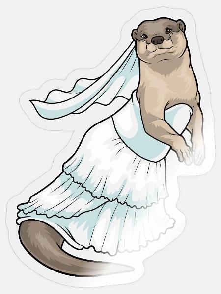 Otter Braut Hochzeitskleid Hochzeit - Sticker Größe S (10 x 10 cm) - Transparent glänzend
