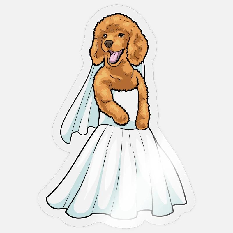 Robe de mariée caniche - Sticker taille S (10 x 10 cm) - brillant transparent