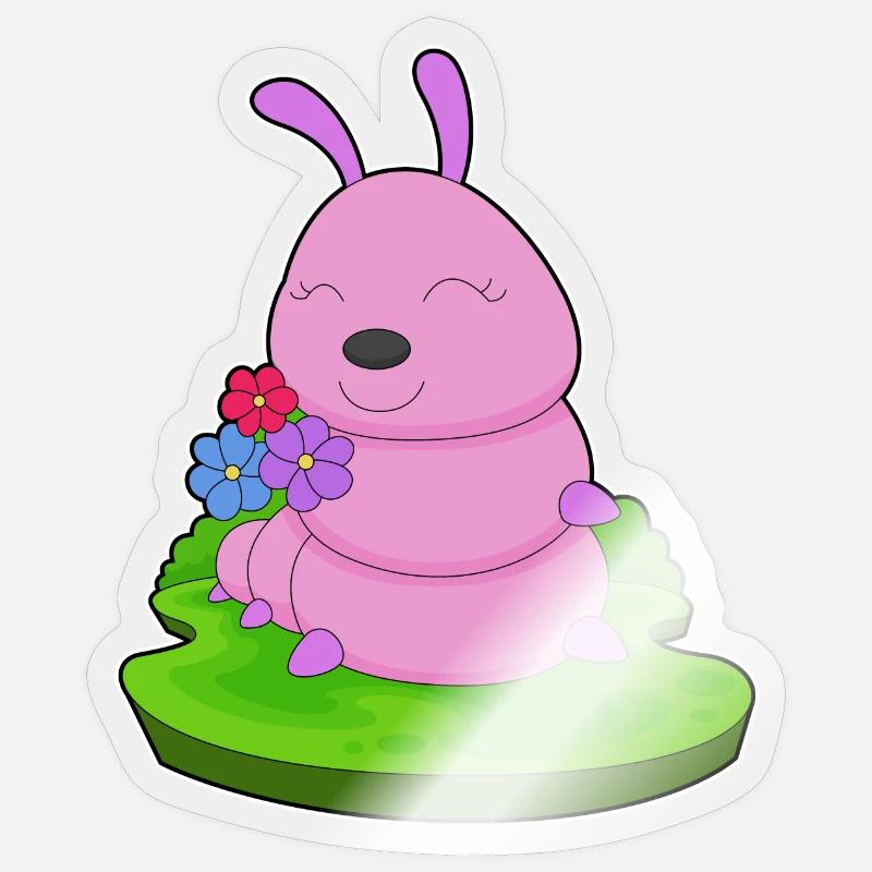 Fleurs de chenille - Sticker taille S (10 x 10 cm) - brillant transparent