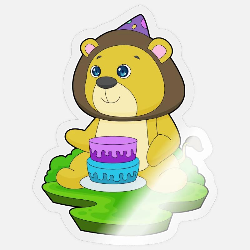 Gâteau d’anniversaire Lion - Sticker taille S (10 x 10 cm) - brillant transparent