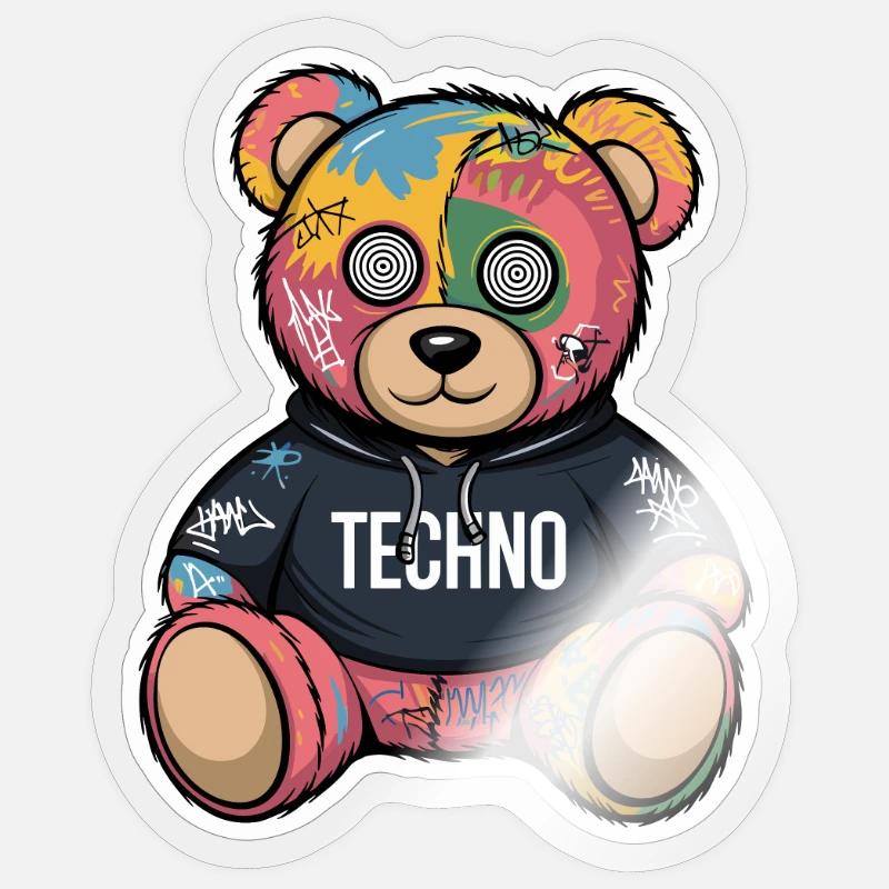 TECHNO TRIPPY BÄR Sticker Größe S (10 x 10 cm)
